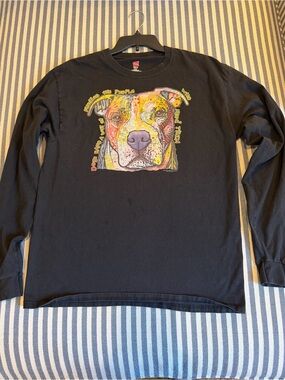 Hanes Black Long-Sleeve Tee with Colorful Dog Portrait